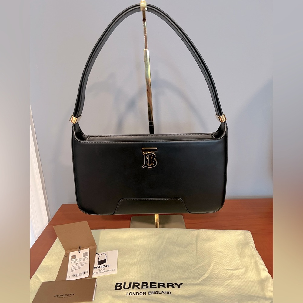 BURBERRY Smooth Calfskin TB Shoulder Bag Black
